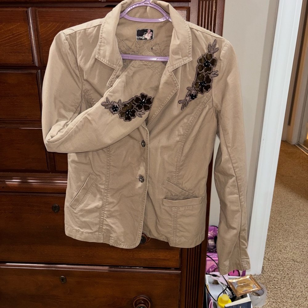 Buffalo David Bitton Tan Blazer with Floral Embroidery